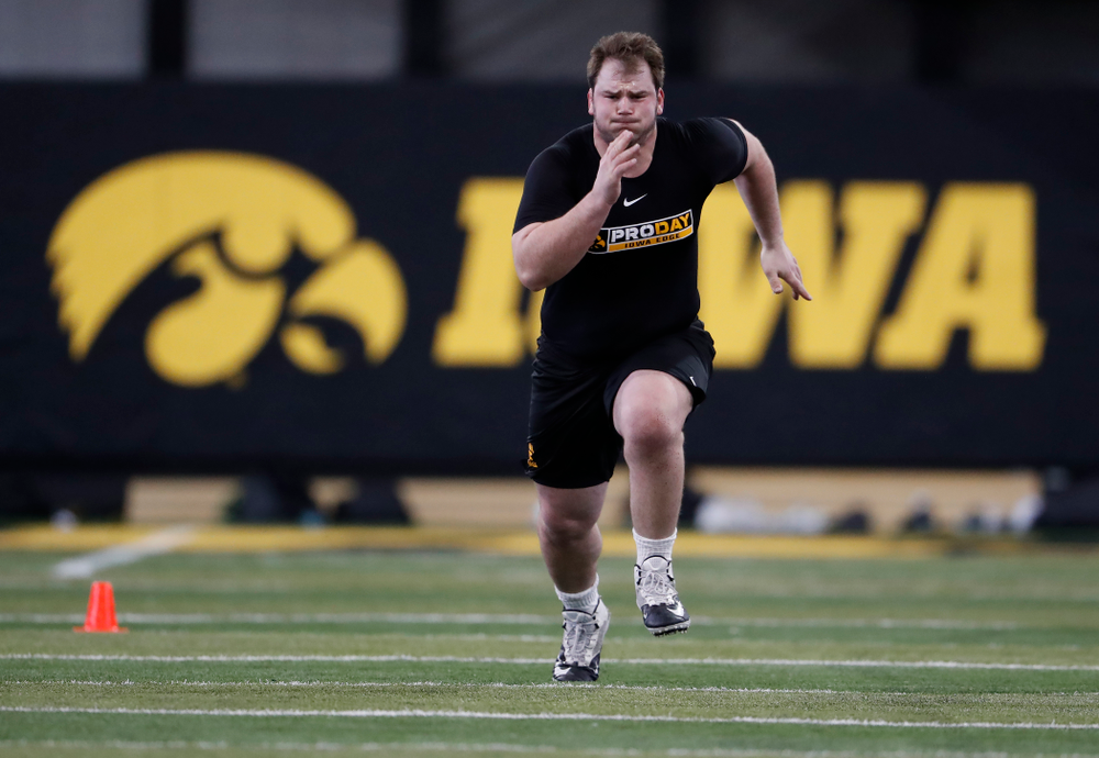 Iowa Hawkeyes defensive lineman Nathan Bazata (99) during the team's annual pro day Monday, March 26, 2018 at the Hansen Football Performance Center. (Brian Ray/hawkeyesports.com)
