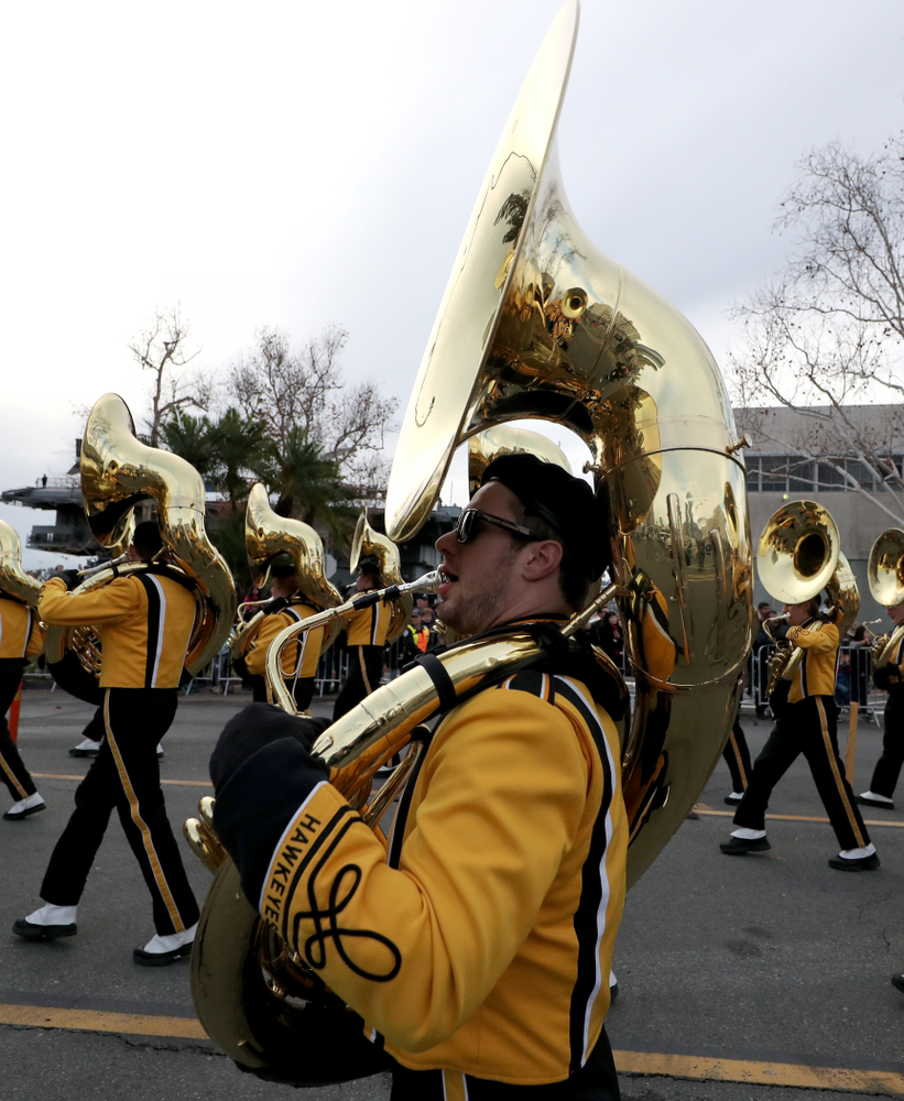 The Hawkeye Marching Band and the Iowa Spirit Squad march in the Holiday Bowl Parade Thursday, December 26, 2019 in San Diego. (Brian Ray/hawkeyesports.com)