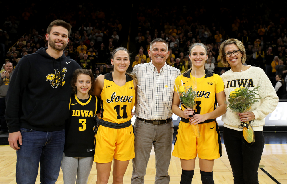 Iowa Hawkeyes guard Makenzie Meyer (3) during senior day activities following their win over the Minnesota Golden Gophers Thursday, February 27, 2020 at Carver-Hawkeye Arena. (Brian Ray/hawkeyesports.com)