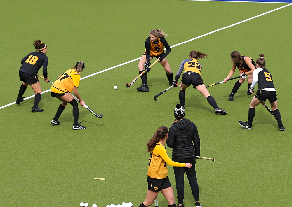 Iowa’s Mya Christopher (18), Ciara Smith (17), Ellie Holley (7), Ellie Flynn (22), Maddy Murphy (26), and Meghan Conroy (5) during their practice at Karen Shelton Stadium in Chapel Hill, N.C. on Thursday, Nov 14, 2019. (Stephen Mally/hawkeyesports.com)