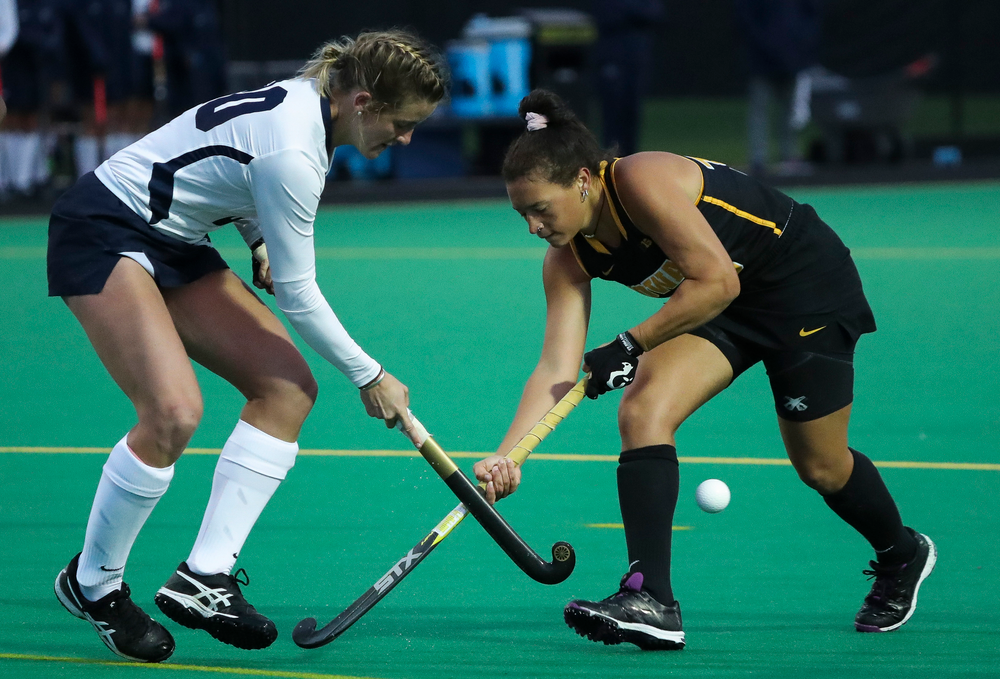 Iowa Hawkeyes forward Mya Christopher (18) dribbles the ball during a game against No. 6 Penn State at Grant Field on October 12, 2018. (Tork Mason/hawkeyesports.com)
