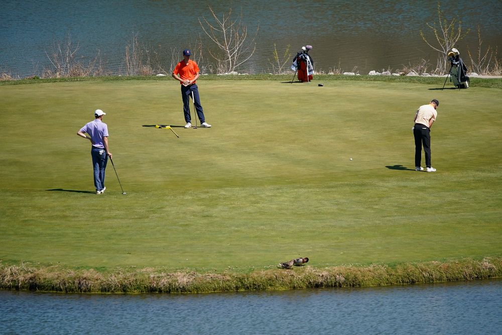 Iowa's Benton Weinberg putts during the third round of the Hawkeye Invitational at Finkbine Golf Course in Iowa City on Sunday, Apr. 21, 2019. (Stephen Mally/hawkeyesports.com)