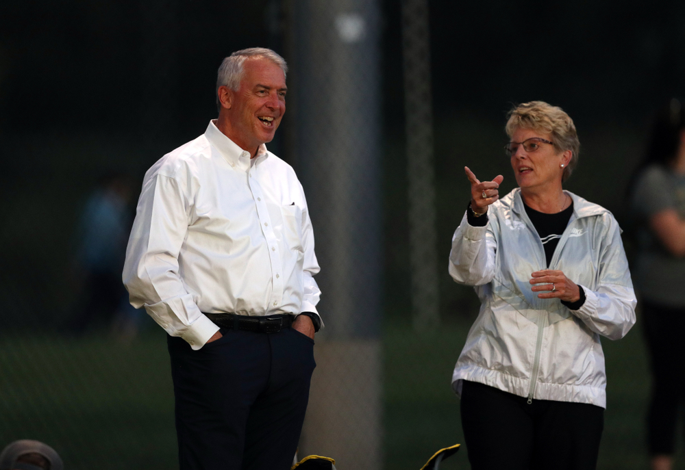Athletics director Gary Barta and deputy athletics director Barbara Burke during a 2-1 victory over the Iowa State Cyclones Thursday, August 29, 2019 in the Iowa Corn Cy-Hawk series at the Iowa Soccer Complex. (Brian Ray/hawkeyesports.com)