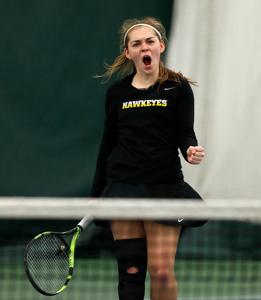 Zoe Douglas against Ohio State Sunday, March 25, 2018 at the Hawkeye Tennis and Recreation Center. (Brian Ray/hawkeyesports.com)