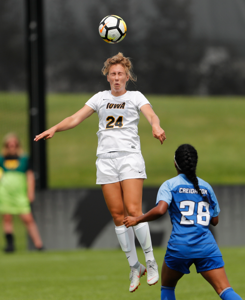 Iowa Hawkeyes Sara Wheaton (24) against the Creighton Bluejays Sunday, August 19, 2018 at the Iowa Soccer Complex. (Brian Ray/hawkeyesports.com)