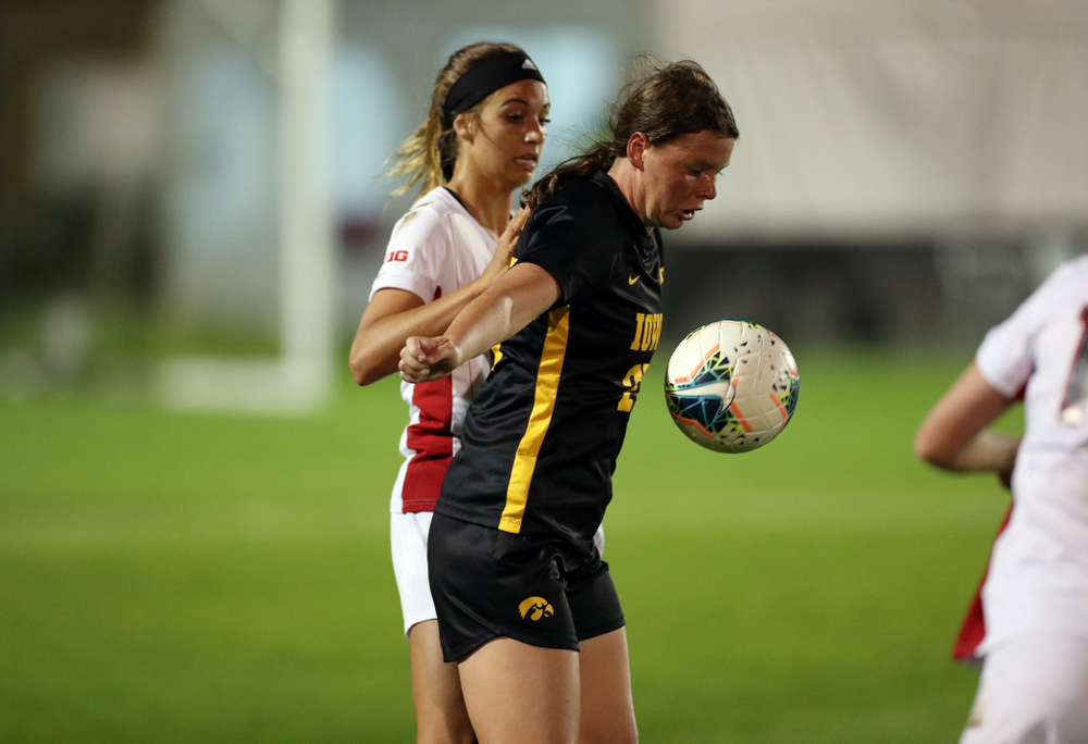Iowa Hawkeyes forward Samantha Tawharu (27) against the Nebraska Cornhuskers Thursday, October 3, 2019 at the Iowa Soccer Complex. (Brian Ray/hawkeyesports.com)