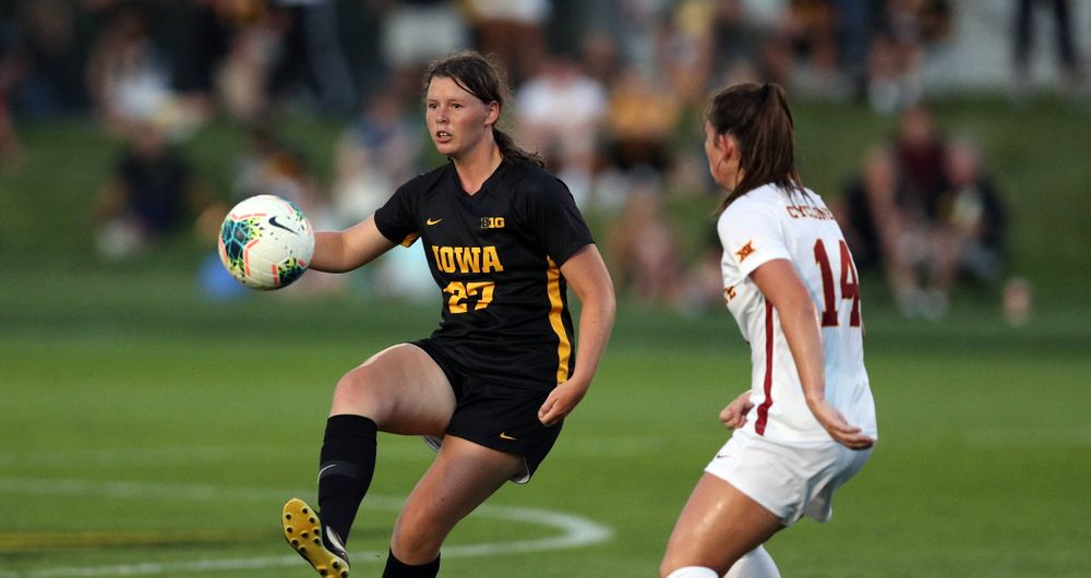 Iowa Hawkeyes forward Samantha Tawharu (27) during a 2-1 victory over the Iowa State Cyclones Thursday, August 29, 2019 in the Iowa Corn Cy-Hawk series at the Iowa Soccer Complex. (Brian Ray/hawkeyesports.com)