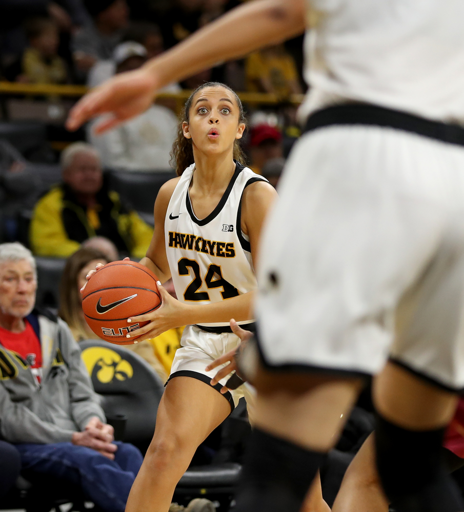 Iowa Hawkeyes guard Gabbie Marshall (24) against North Carolina Central Saturday, December 14, 2019 at Carver-Hawkeye Arena. (Brian Ray/hawkeyesports.com)