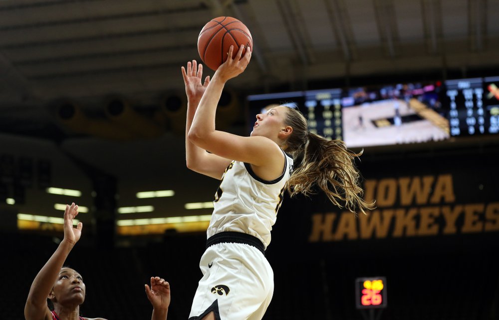 Iowa Hawkeyes forward Amanda Ollinger (43) against Florida Atlantic University Thursday, November 7, 2019 at Carver-Hawkeye Arena. (Brian Ray/hawkeyesports.com)