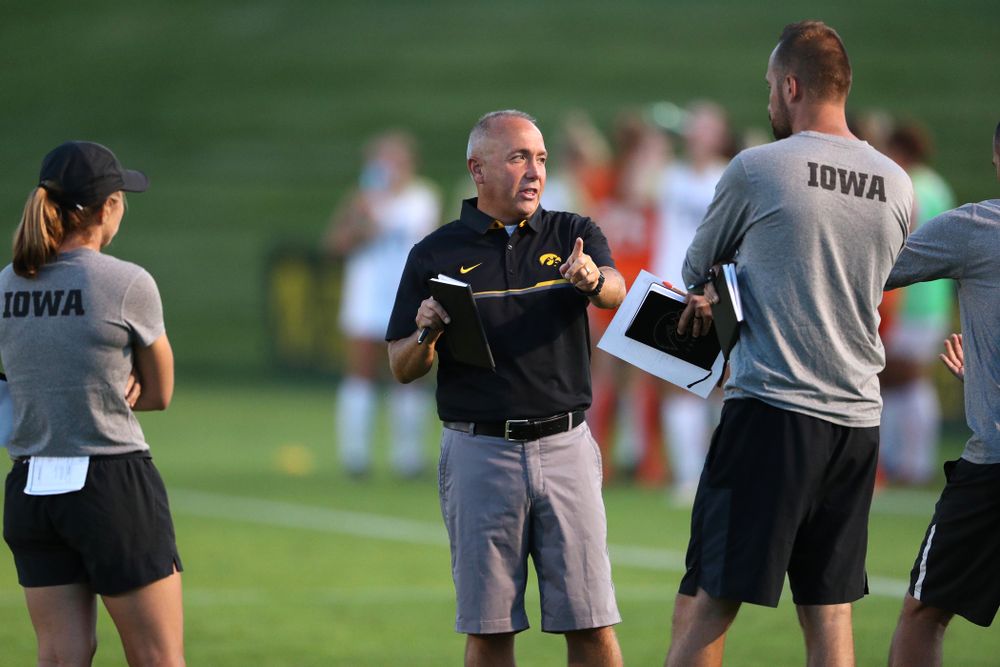 Iowa Hawkeyes head coach Dave DiIanni against Western Michigan Thursday, August 22, 2019 at the Iowa Soccer Complex. (Brian Ray/hawkeyesports.com)
