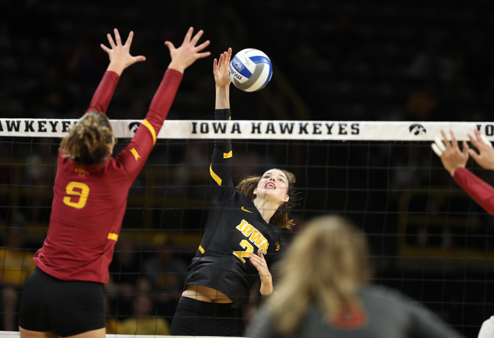 Iowa Hawkeyes setter Courtney Buzzerio (2) against the Iowa State Cyclones Saturday, September 21, 2019 at Carver-Hawkeye Arena. (Brian Ray/hawkeyesports.com)