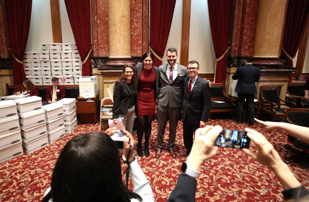Iowa WomenÕs BasketballÕs Megan Gustafson is recognized with a resolution by the house and the senate at the Iowa State Capitol Wednesday, April 24, 2019 in Des Moines. (Brian Ray/hawkeyesports.com)
