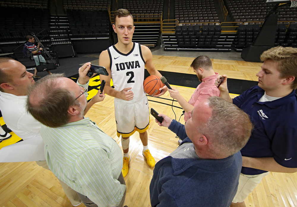 Iowa Hawkeyes forward Jack Nunge (2) answers questions during Iowa Men’s Basketball Media Day at Carver-Hawkeye Arena in Iowa City on Wednesday, Oct 9, 2019. (Stephen Mally/hawkeyesports.com)