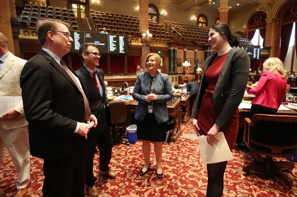 Iowa WomenÕs BasketballÕs Megan Gustafson is recognized with a resolution by the house and the senate at the Iowa State Capitol Wednesday, April 24, 2019 in Des Moines. (Brian Ray/hawkeyesports.com)