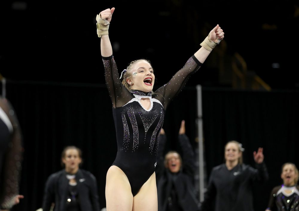 Iowa’s Lauren Guerin competes on the floor against Michigan State Saturday, February 1, 2020 at Carver-Hawkeye Arena. (Brian Ray/hawkeyesports.com)