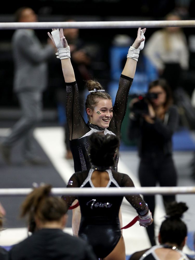 Iowa’s Mackenzie Vance competes on the bars against Michigan State Saturday, February 1, 2020 at Carver-Hawkeye Arena. (Brian Ray/hawkeyesports.com)