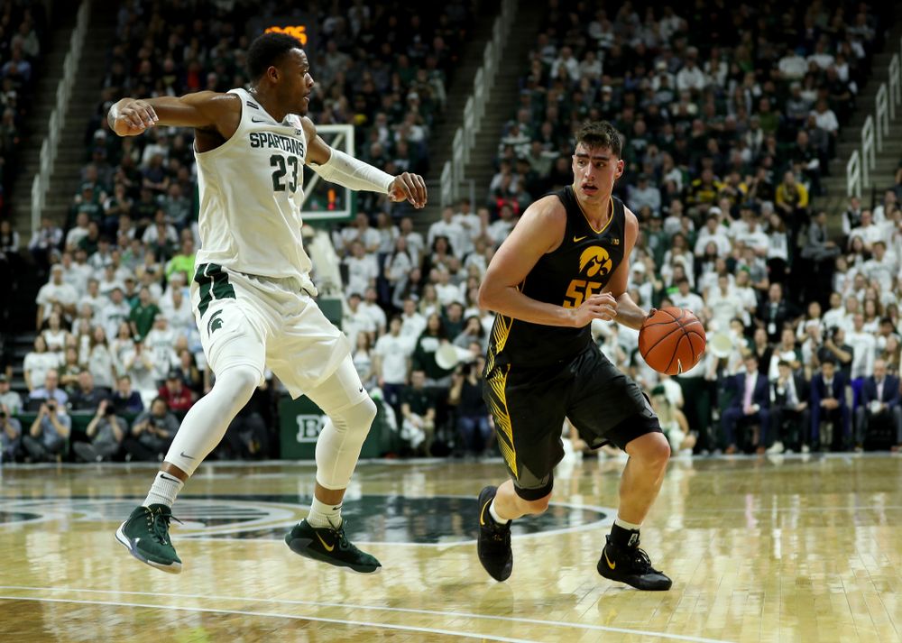 Iowa Hawkeyes forward Luka Garza (55) against Michigan State Tuesday, February 25, 2020 at the Breslin Center in East Lansing, MI. (Brian Ray/hawkeyesports.com)