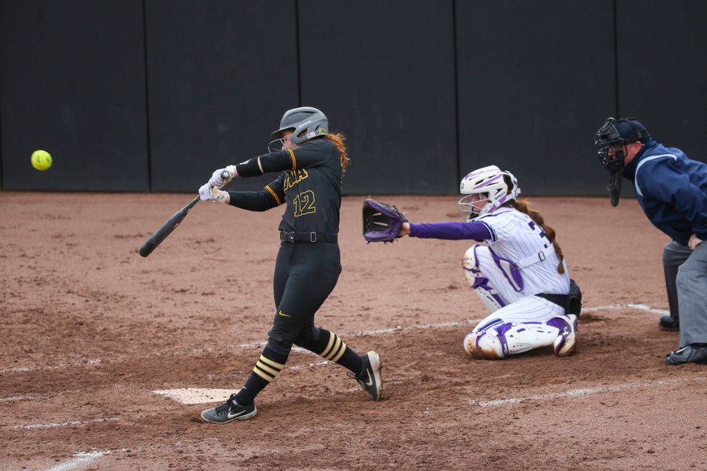 Iowa's Kate Claypool (12) at game 2 vs Northwestern on Saturday, March 30, 2019 at Bob Pearl Field. (Lily Smith/hawkeyesports.com)