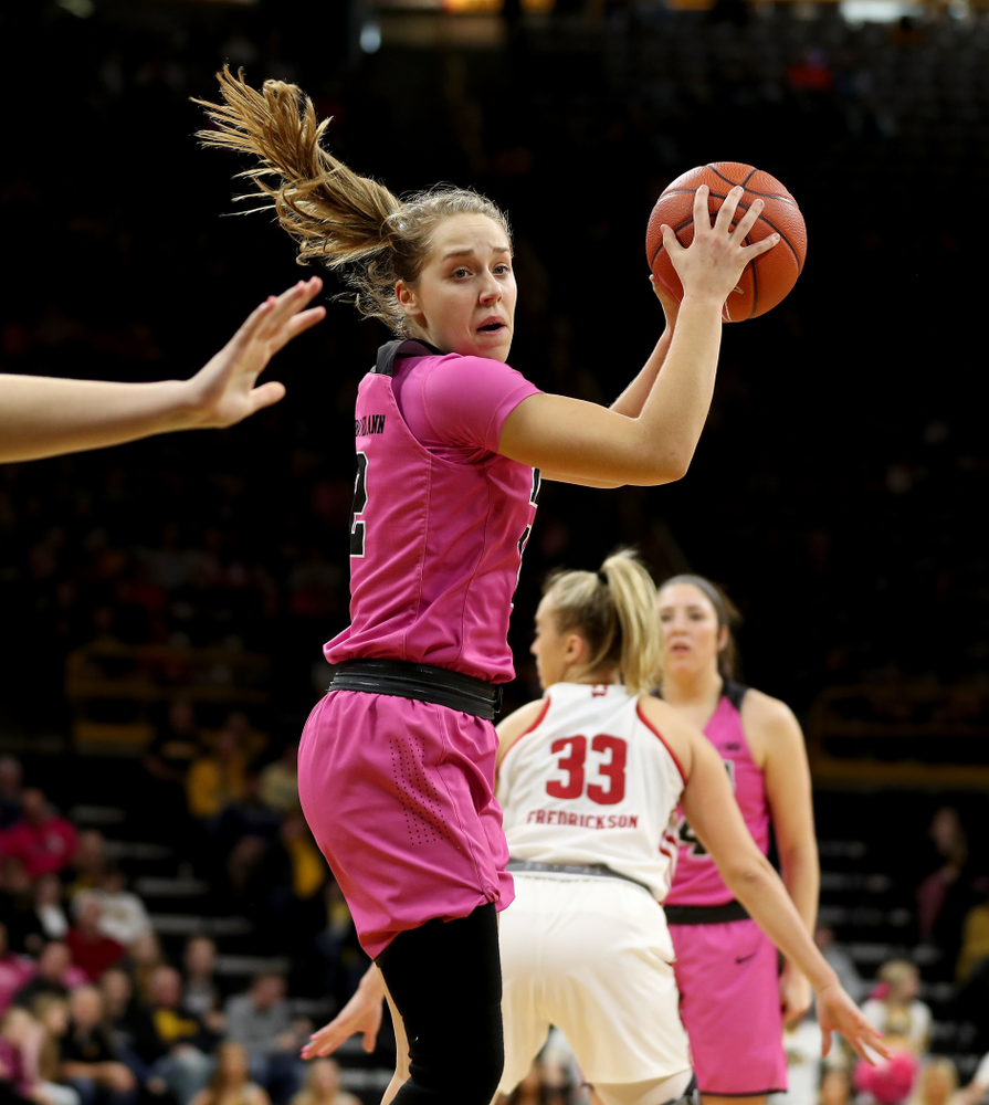 Iowa Hawkeyes guard Kathleen Doyle (22) against the Wisconsin Badgers Sunday, February 16, 2020 at Carver-Hawkeye Arena. (Brian Ray/hawkeyesports.com)