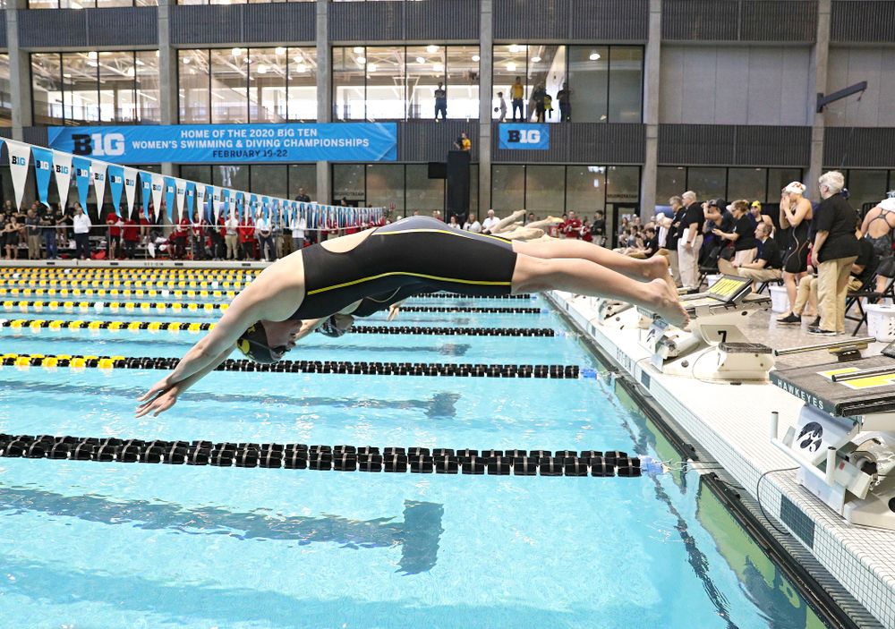 Iowa’s Kelsey Drake swims the women’s 200 yard individual medley preliminary event during the 2020 Women’s Big Ten Swimming and Diving Championships at the Campus Recreation and Wellness Center in Iowa City on Thursday, February 20, 2020. (Stephen Mally/hawkeyesports.com)