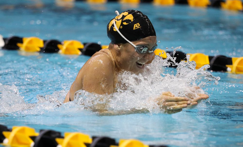 Iowa's Devin Jacobs competes in the 200-yard breaststroke during a meet against Michigan and Denver at the Campus Recreation and Wellness Center on November 3, 2018. (Tork Mason/hawkeyesports.com)