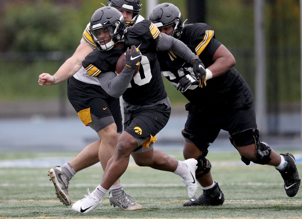Iowa Hawkeyes running back Mekhi Sargent (10) during practice Monday, December 23, 2019 at Mesa College in San Diego. (Brian Ray/hawkeyesports.com)