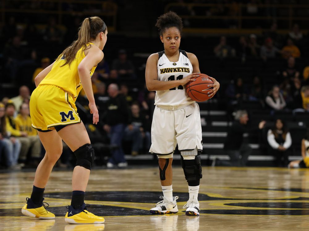 Iowa Hawkeyes guard Tania Davis (11) against the Michigan Wolverines Thursday, January 17, 2019 at Carver-Hawkeye Arena. (Brian Ray/hawkeyesports.com)