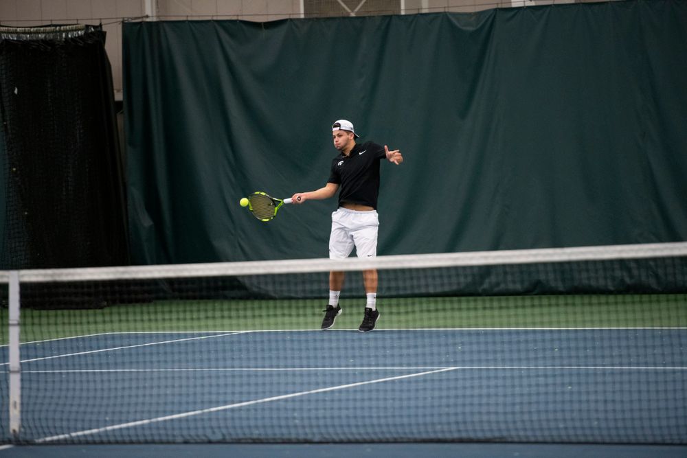 The Iowa men's tennis team competes against Cornell in The Rise Tennis Center in Ithaca, NY on Sunday, Feb. 24, 2019.