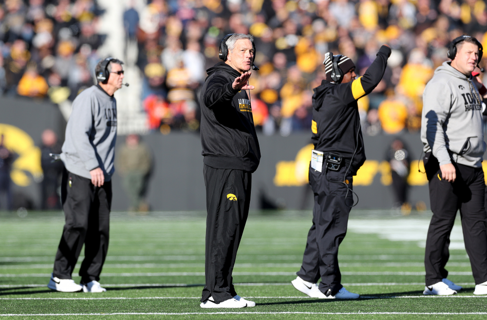 Iowa Hawkeyes head coach Kirk Ferentz against the Illinois Fighting Illini Saturday, November 23, 2019 at Kinnick Stadium. (Brian Ray/hawkeyesports.com)