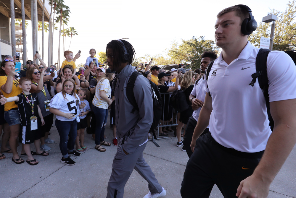 Iowa Hawkeyes wide receiver Ihmir Smith-Marsette (6) arrives for the Outback Bowl Tuesday, January 1, 2019 at Raymond James Stadium in Tampa, FL. (Brian Ray/hawkeyesports.com)