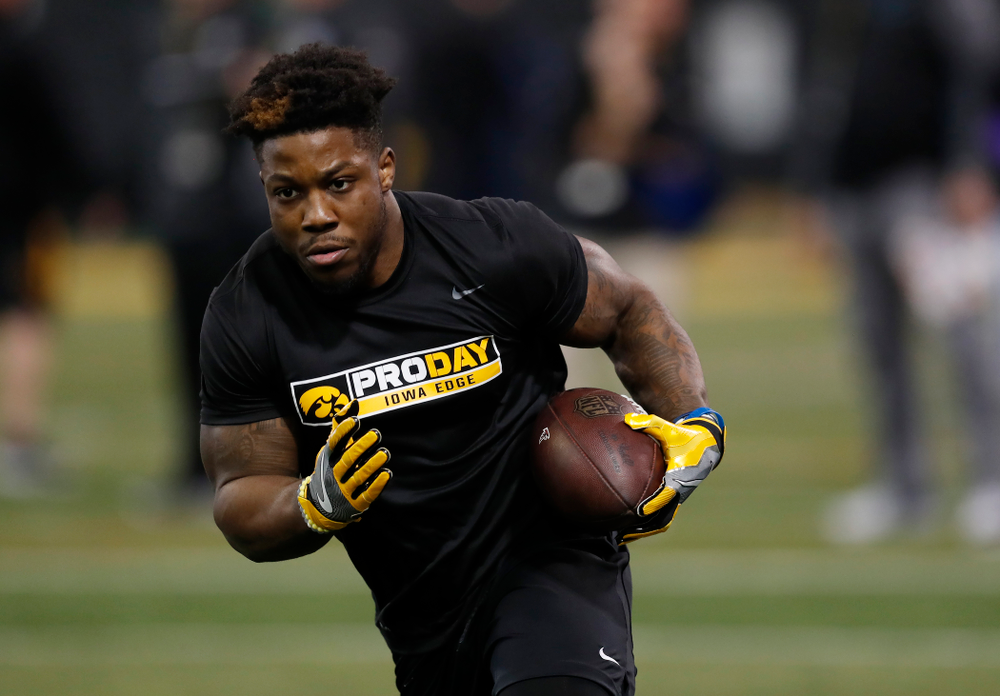 Iowa Hawkeyes running back James Butler (20) during the team's annual pro day Monday, March 26, 2018 at the Hansen Football Performance Center. (Brian Ray/hawkeyesports.com)