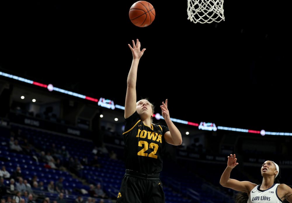 Iowa Hawkeyes guard Kathleen Doyle (22) against the Penn State Nittany Lions Thursday, January 30, 2020 at the Bryce Jordan Center. (Brian Ray/hawkeyesports.com)