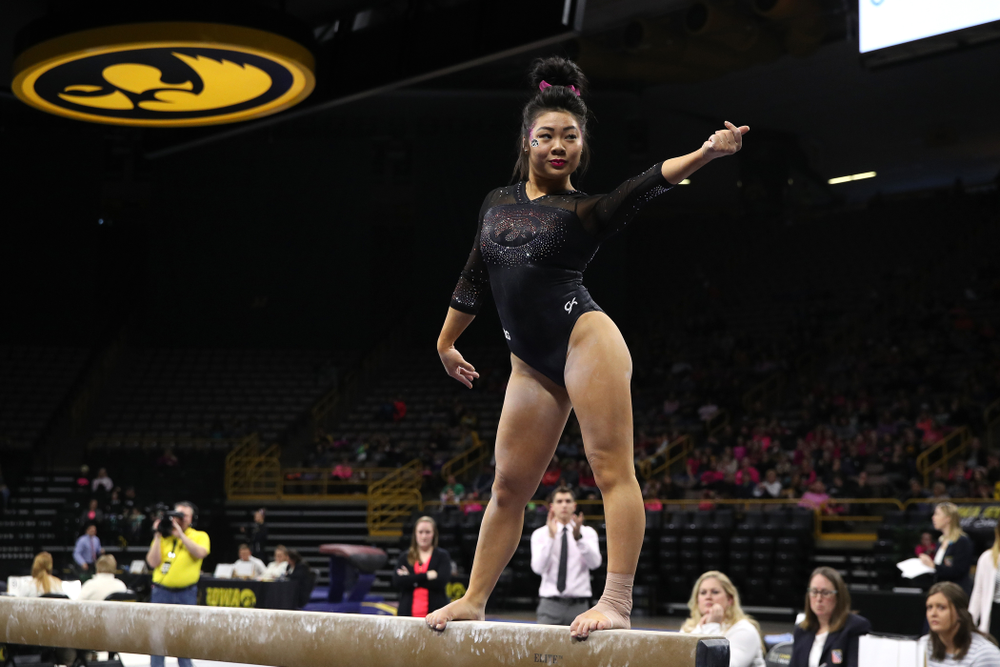 Iowa's Clair Kaji competes on the beam during their meet against the Minnesota Golden Gophers Saturday, January 19, 2019 at Carver-Hawkeye Arena. (Brian Ray/hawkeyesports.com)