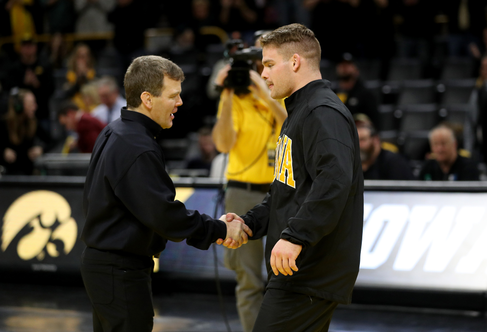 Iowa’s Sam Cook during senior day activities Sunday, February 23, 2020 at Carver-Hawkeye Arena. (Brian Ray/hawkeyesports.com)