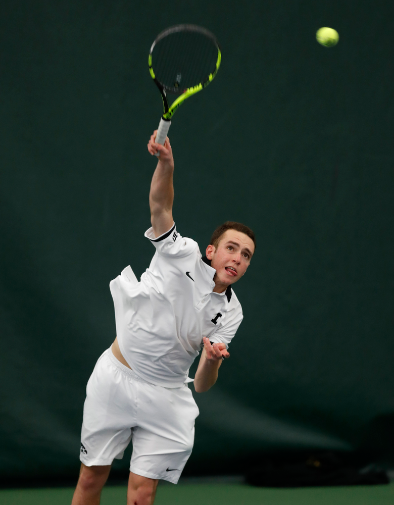 Kareem Allaf against Purdue Sunday, April 15, 2018 at the Hawkeye Tennis and Recreation Center. (Brian Ray/hawkeyesports.com)