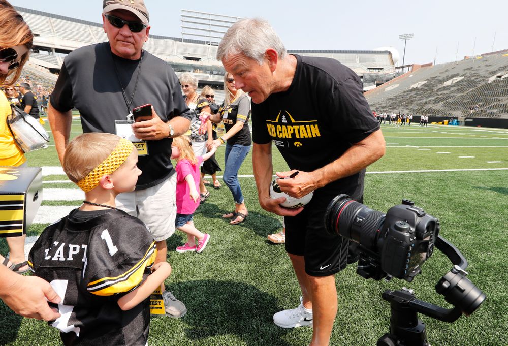 Iowa Hawkeyes head coach Kirk Ferentz during Kids Day Saturday, August 11, 2018 at Kinnick Stadium. (Brian Ray/hawkeyesports.com)