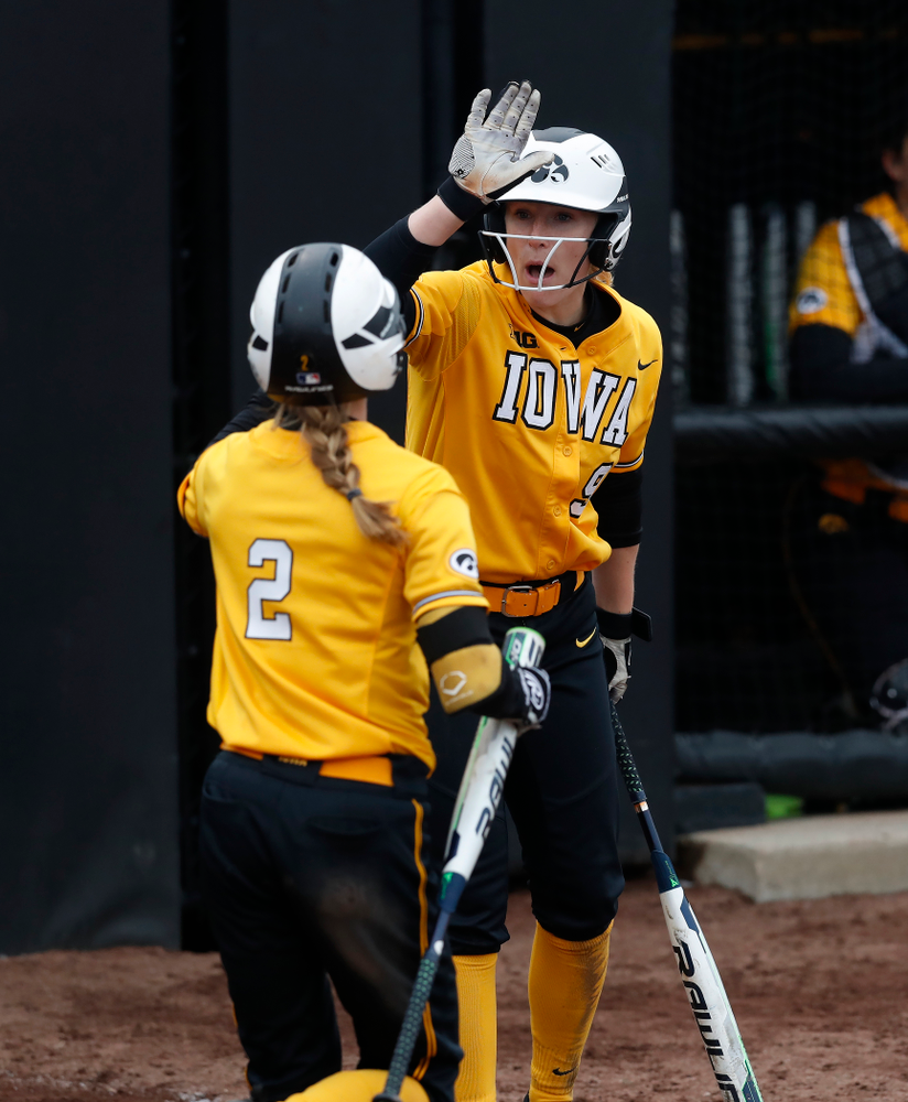 Iowa Hawkeyes infielder Sarah Kurtz (9) against UW Green Bay Tuesday, March 27, 2018 at Bob Pearl Field. (Brian Ray/hawkeyesports.com)