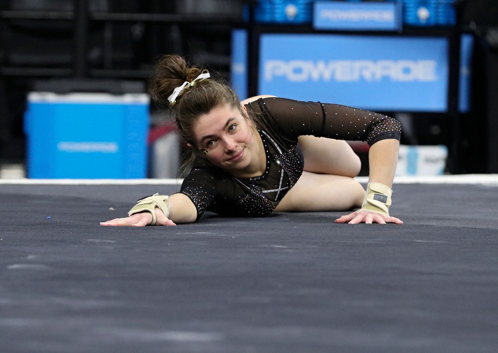 Iowa’s Bridget Killian competes on the floor during their meet at Carver-Hawkeye Arena in Iowa City on Sunday, March 8, 2020. (Stephen Mally/hawkeyesports.com)