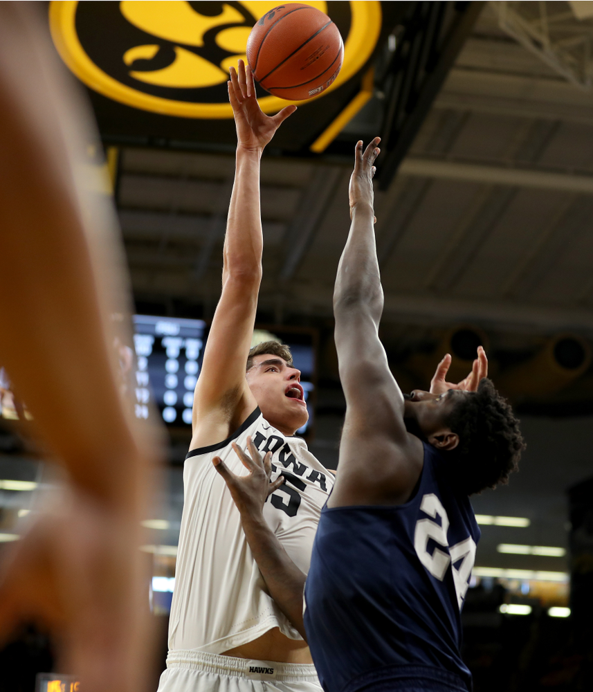 Iowa Hawkeyes forward Luka Garza (55) against Penn State Saturday, February 29, 2020 at Carver-Hawkeye Arena. (Brian Ray/hawkeyesports.com)