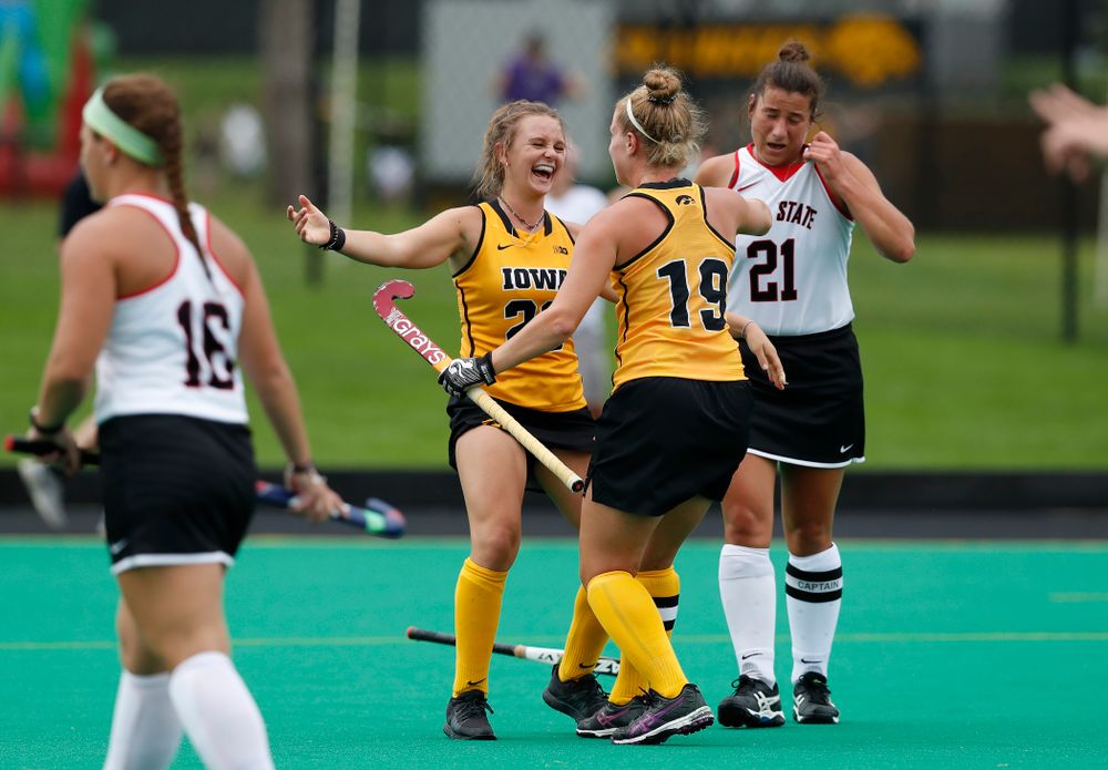 Iowa Hawkeyes Maddy Murphy (26) and Ryley Miller (19) against Ball State Sunday, September 2, 2018 at Grant Field. (Brian Ray/hawkeyesports.com)