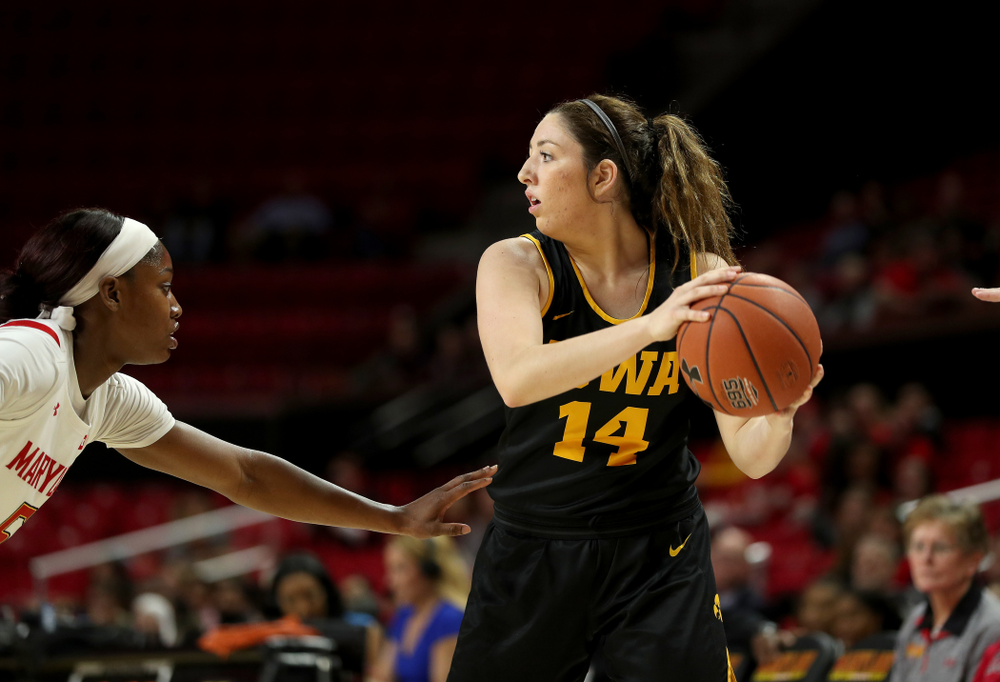 Iowa Hawkeyes forward McKenna Warnock (14) against the Maryland Terrapins Thursday, February 13, 2020 at the Xfinity Center in College Park, MD. (Brian Ray/hawkeyesports.com)