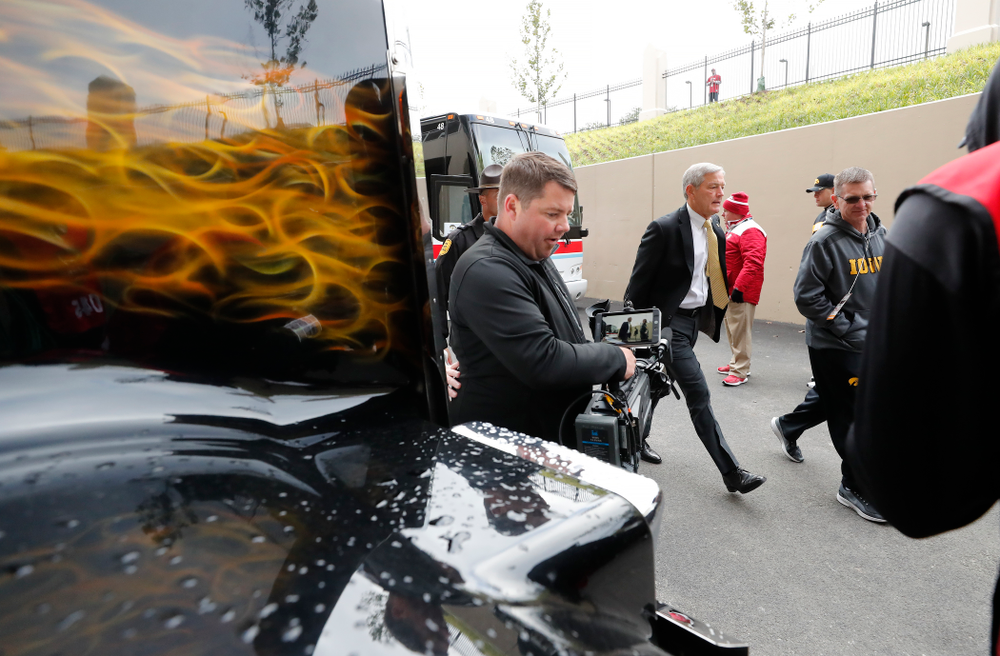 The Iowa Hawkeyes arrive for their game against the Indiana Hoosiers Saturday, October 13, 2018 at Memorial Stadium, in Bloomington, Ind. (Brian Ray/hawkeyesports.com)