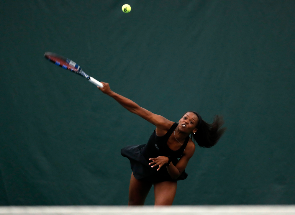Adorabol Huckleby against Ohio State Sunday, March 25, 2018 at the Hawkeye Tennis and Recreation Center. (Brian Ray/hawkeyesports.com)