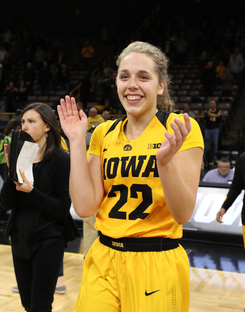 Iowa Hawkeyes guard Kathleen Doyle (22) against the Michigan State Spartans Thursday, February 7, 2019 at Carver-Hawkeye Arena. (Brian Ray/hawkeyesports.com)