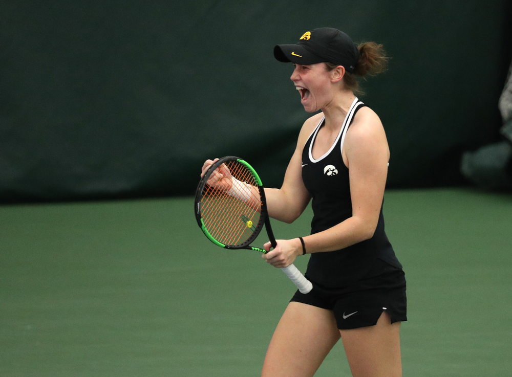 Iowa's Elise Van Heuvelen Treadwell against the Penn State Nittany Lions Sunday, February 24, 2019 at the Hawkeye Tennis and Recreation Complex. (Brian Ray/hawkeyesports.com)