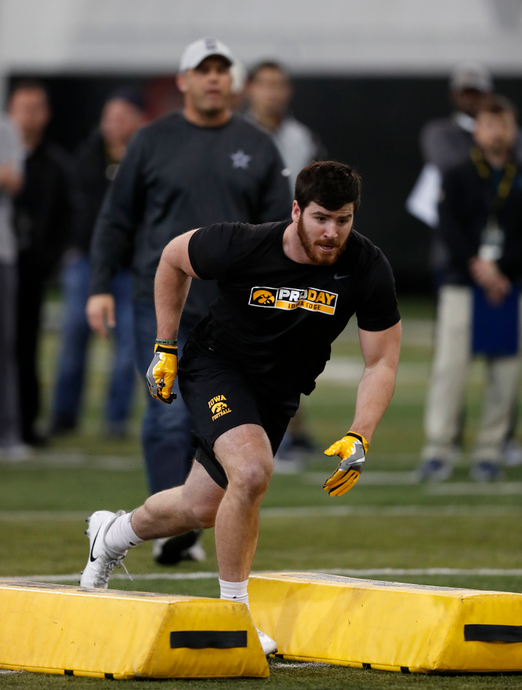 Iowa Hawkeyes linebacker Josey Jewell (43) during the team's annual pro day Monday, March 26, 2018 at the Hansen Football Performance Center. (Brian Ray/hawkeyesports.com)