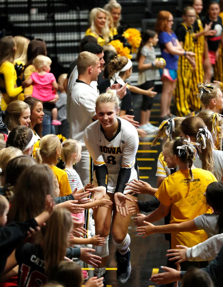 Iowa Hawkeyes right side hitter Reghan Coyle (8) against the Michigan Wolverines Sunday, September 23, 2018 at Carver-Hawkeye Arena. (Brian Ray/hawkeyesports.com)