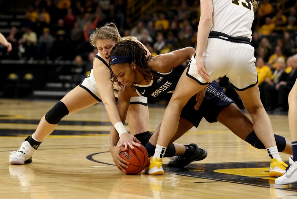 Iowa Hawkeyes forward/center Monika Czinano (25) against Penn State Saturday, February 22, 2020 at Carver-Hawkeye Arena. (Brian Ray/hawkeyesports.com)