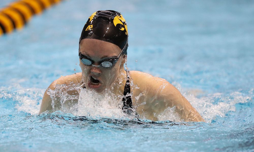Iowa's Lexi Horner competes in the 200-yard breaststroke during the third day of the Hawkeye Invitational at the Campus Recreation and Wellness Center on November 17, 2018. (Tork Mason/hawkeyesports.com)