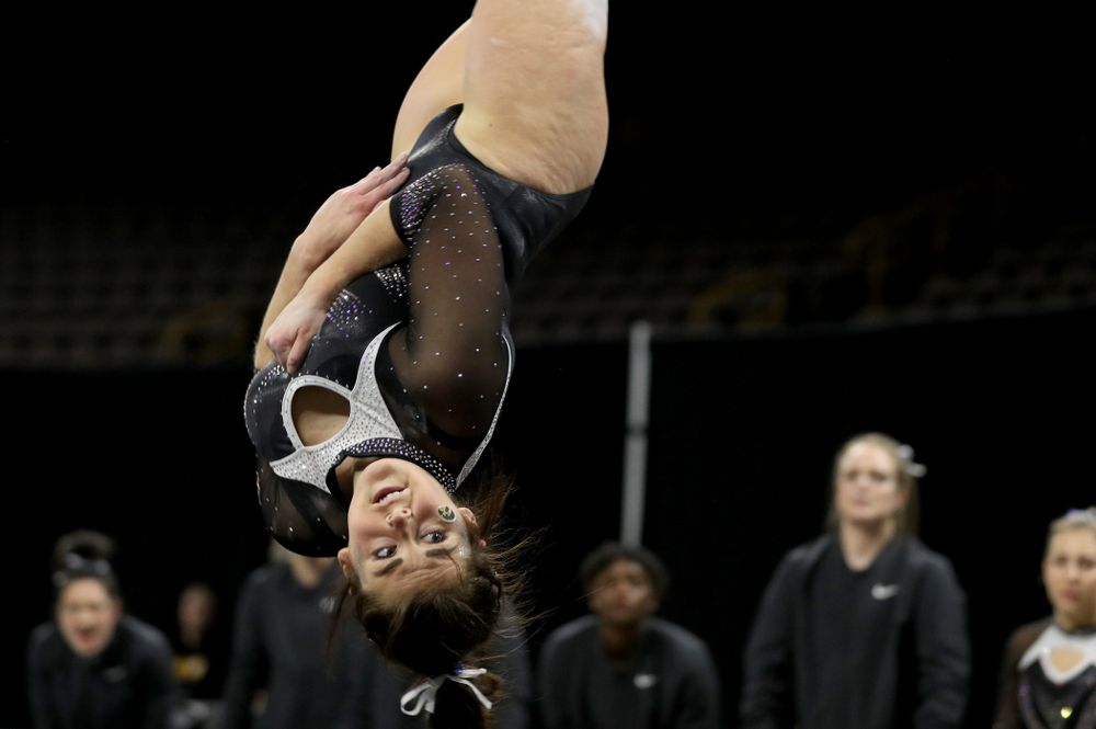 Iowa’s Erin Castle competes on the floor against Michigan State Saturday, February 1, 2020 at Carver-Hawkeye Arena. (Brian Ray/hawkeyesports.com)